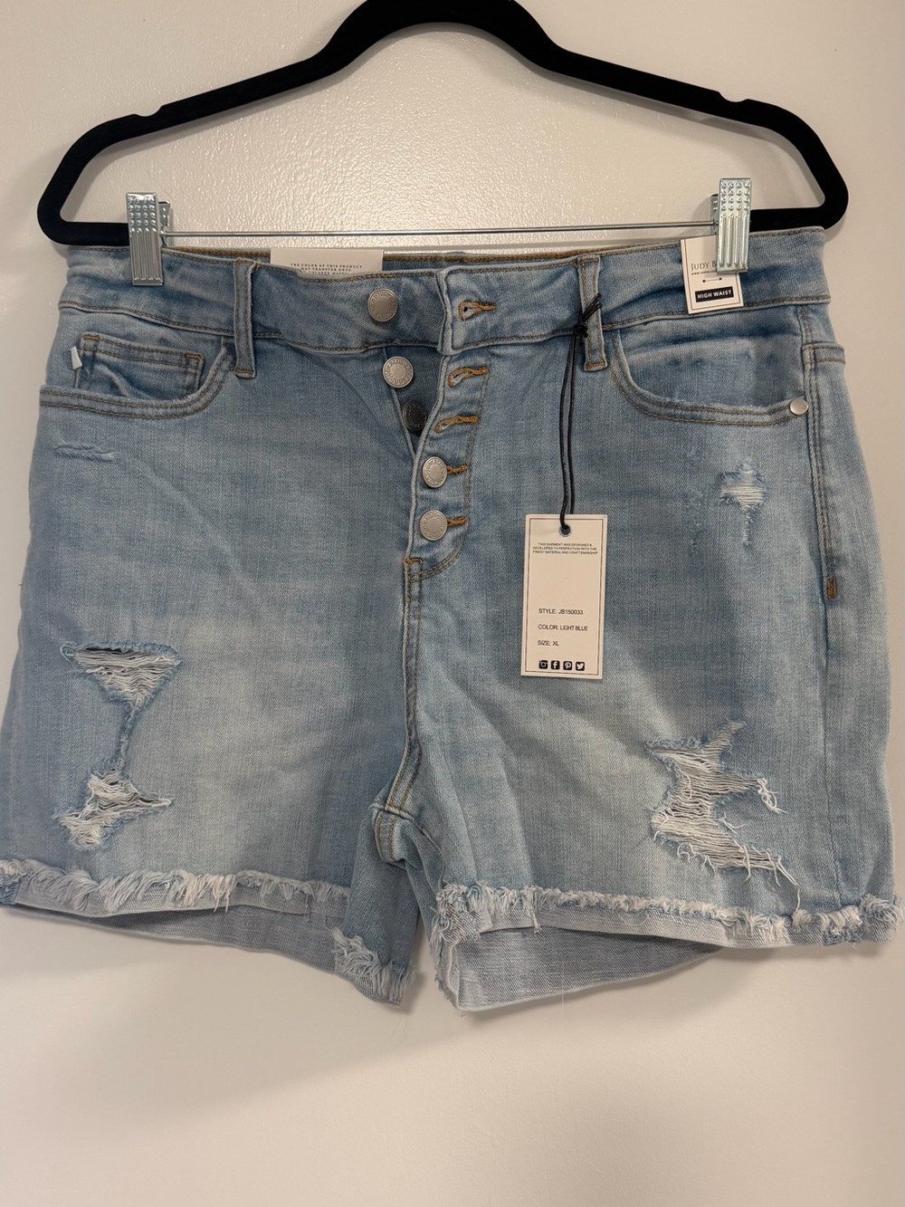 Judy Blue Light Blue Distressed Button-Fly Denim Shorts